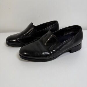 Munro American Leather Loafers Womens 7.5 WW Black Slip On Comfort M205181